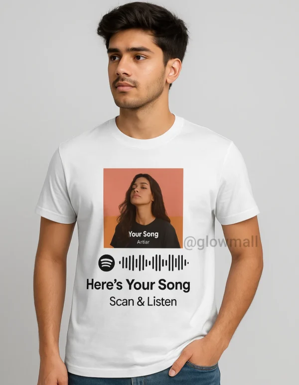 Customized Spotify song T-shirt with your favorite photo and QR – A perfect gift to wear your memories. Glow Mall – Dil Se, Aapke Liye.