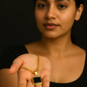 Square Double Sided Black Pendant & Gold Round Chain for Men & Girls |Gold Plated Pendant for Men & Women | Premium Jewelry Gift