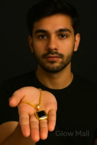 Square Black Dual-Sided Pendant with Gold Plated Chain for Men – Bold & Stylish Look