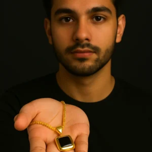 Elegant Gold Round Square Plated Pendant for Men and Girls – Stylish Unisex Jewelry by Glow Mall