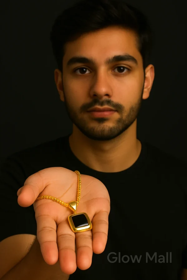 Elegant Gold Round Square Plated Pendant for Men and Girls – Stylish Unisex Jewelry by Glow Mall