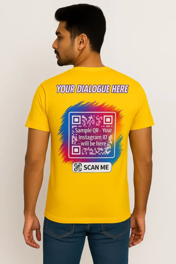 Instagram QR Code Yellow T-Shirt with Viral Dialogue – Unisex Sublimation Tee | Glow Mall