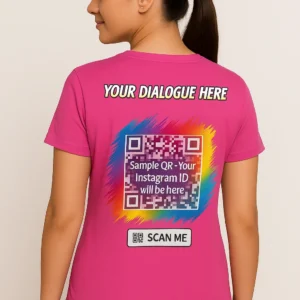 Pink Instagram QR Code T-Shirt with Custom Dialogue | Social Media Tee for Men & Women | Glow Mall - Dil Se, Aapke Liye