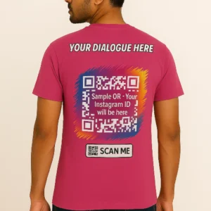 Instagram-qr-code-pink-tshirt-with-dialogue-glowmall Customized Pink T-Shirt with Instagram QR Code & Personalized Dialogue – Glow Mall