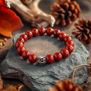 Red Jasper Stone Rudraksha Healing Bracelet for Men & Women | Spiritual Energy Bracelet by Glow Mall