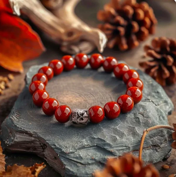 Red Jasper Stone Rudraksha Healing Bracelet for Men & Women | Spiritual Energy Bracelet by Glow Mall