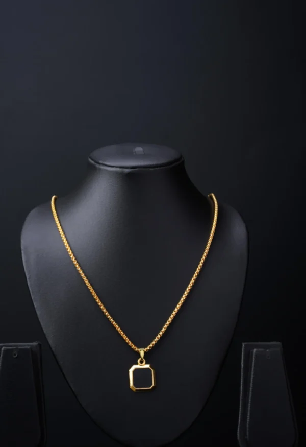 Unisex Square Black Dual-Sided Pendant with Gold Plated Chain – Stylish Jewelry by Glow Mall