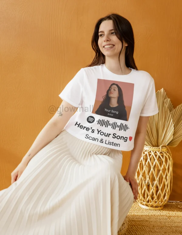 Customized Spotify Song T-Shirt for Girls with Photo & QR Code – Glow Mall