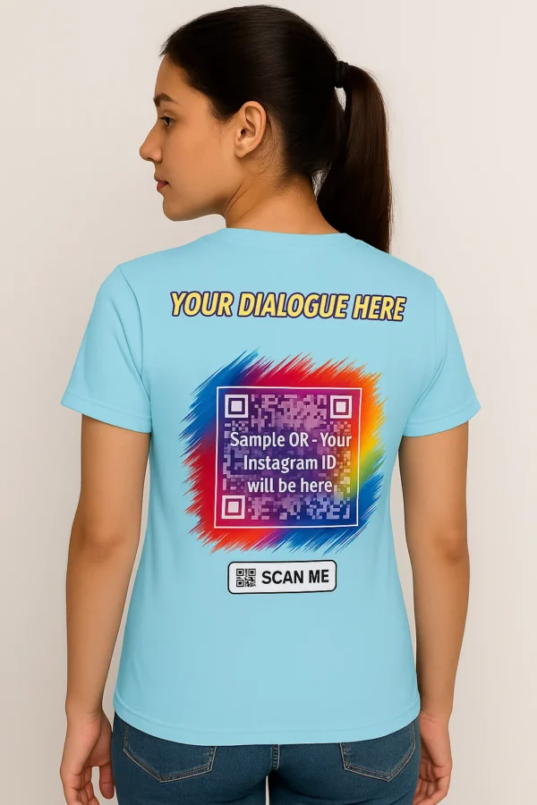 Instagram QR Code T-Shirt with Viral Dialogue – Sky Blue Unisex Tee | Sublimation Print by Glow Mall - Image 2