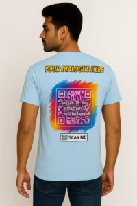 Instagram QR Code T-Shirt with Viral Dialogue – Sky Blue Unisex Tee | Sublimation Print by Glow Mall
