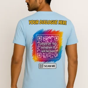 Instagram QR Code T-Shirt with Viral Dialogue – Sky Blue Unisex Tee | Sublimation Print by Glow Mall