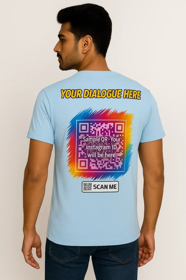 Instagram QR Code T-Shirt with Viral Dialogue – Sky Blue Unisex Tee | Sublimation Print by Glow Mall