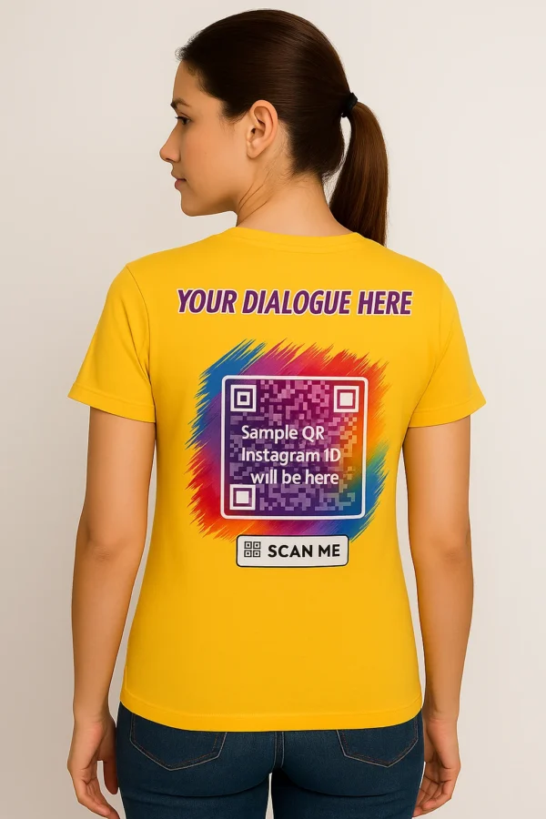 Instagram QR Code Yellow T-Shirt with Viral Dialogue – Unisex Sublimation Tee | Glow Mall - Image 2