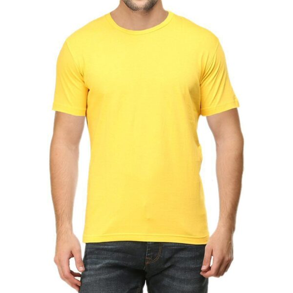 A plain, vibrant yellow round-neck t-shirt for men from the Glow Mall brand, a stylish casual wear option available online in India.