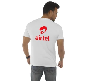 Airtel Logo Printed T-Shirt for Staff & Promotion | Unisex Polyester Tee (White & Yellow)