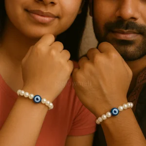Couple Evil Eye & Pearl Beads Bracelet Combo – Unisex Spiritual Raksha Jewelry by Glow Mall
