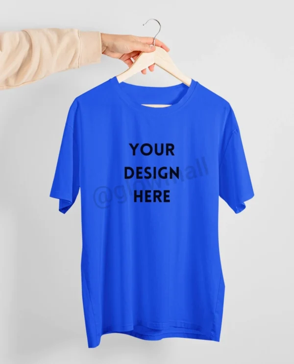 A plain blue unisex t-shirt from Glow Mall, serving as a blank canvas for personalized custom printing with any customer-provided logo or design.