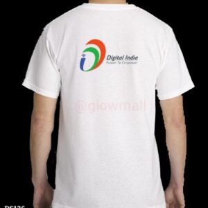 Safed polyester T-shirt पुरुषों (men's) ke liye, jispar CSC VLE (Common Service Centre) ka official logo print kiya gaya hai, jo ek professional uniform hai.