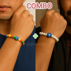 Unisex Evil Eye Bracelet Combo with Multicolor and Pearl Beads – Spiritual Protection Jewelry by Glow Mall