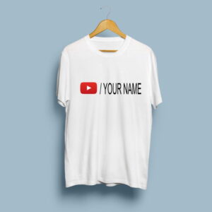 Glow Mall Custom YouTube Channel Name Printed T-Shirt – 160 GSM White Polyester (Sublimation Print)