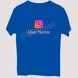 Glow Mall Custom Instagram Username Printed T-Shirt – White, Blue & Yellow | 160 GSM Polyester | Sublimation Design