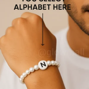 Glow Mall Custom Initial Letter Bead Bracelet - Personalized White Beads with N Charm (Choose A-Z)
