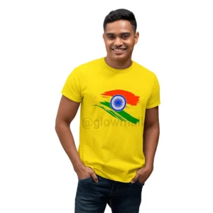 Glow Mall Tricolor T-Shirt for Boys – Republic Day Special – 160 GSM Polyester – White, Yellow, Blue – Round Neck | Half Sleeve