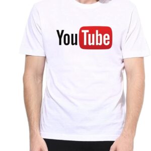 Glow Mall white sublimation printed YouTube logo T-shirt front view – 160 GSM polyester round neck