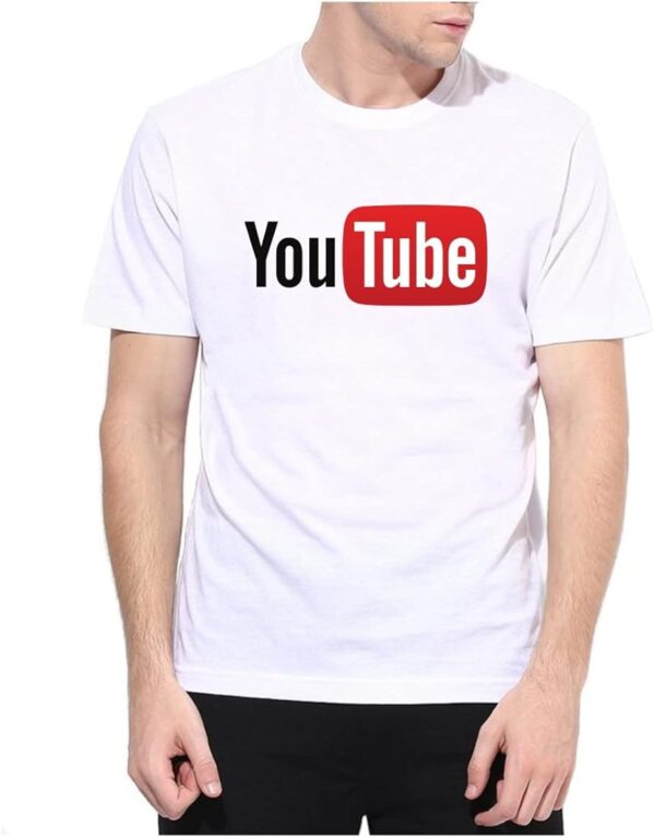 Glow Mall white sublimation printed YouTube logo T-shirt front view – 160 GSM polyester round neck