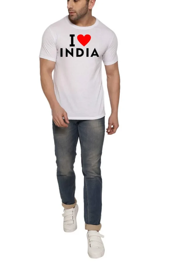 I Love My India Printed White Half Sleeve Men’s T-Shirt – 160 GSM Polyester | Independence & Republic Day Special