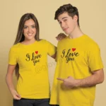 Glow Mall "I Love You" Couple T-Shirt Combo | Matching Tees for Anniversary (Yellow & White)