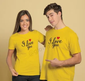 Glow Mall “I Love You” Couple T-Shirt Combo | Matching Tees for Anniversary (Yellow & White)