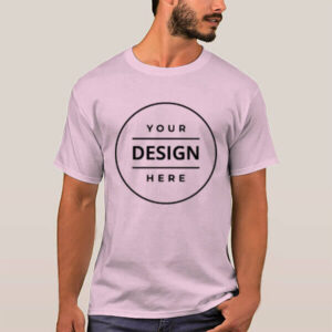 mens-custom-printed-polyester-pink-t-shirts-glow-mall A plain pink polyester t-shirt for men from Glow Mall, displayed as a blank canvas ready for custom printing with a logo or text.