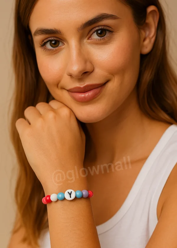 Personalized Alphabet Bracelet with Multicolor Beads on Girl's Hand – Glow Mall