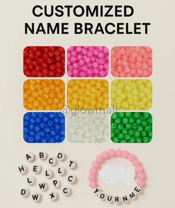Customized Multi-Color Metal Beads Bracelet – Personalized Name or Text – Glow Mall Handmade Unisex Jewelry.
