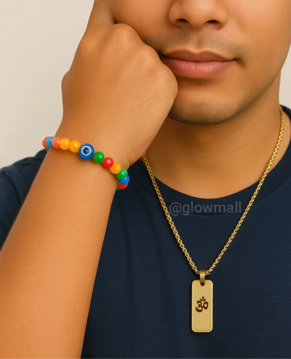 Buy Om Pendant Necklace and Evil Eye Protection Bracelet Combo - Glow Mall