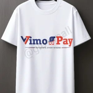 A vibrant yellow polyester t-shirt from Glow Mall, featuring the Vimo Pay logo and 'Payments Everywhere' tagline, designed as a uniform for merchants and agents.