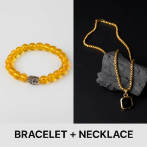Yellow Natural Citrine Stone Bracelet & Gold Om Pendant Combo for Positive Energy | Glow Mall
