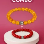 Buddha Energy Bracelet Combo – Natural Yellow Citrine & Red Stone Beads (8 inch, Unisex)