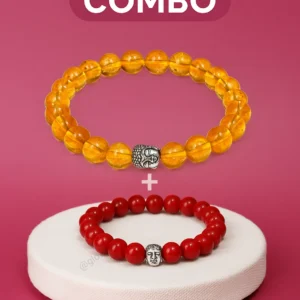 Yellow and Red Natural Citrine Gemstone Bracelet Combo Pack for Positive Energy and Protection | Glow Mall