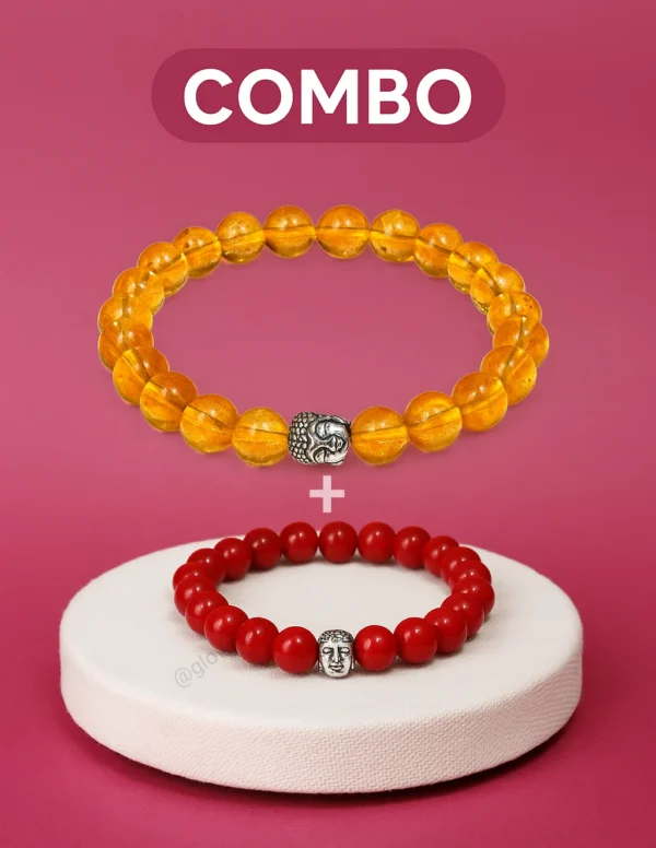 Yellow and Red Natural Citrine Gemstone Bracelet Combo Pack for Positive Energy and Protection | Glow Mall