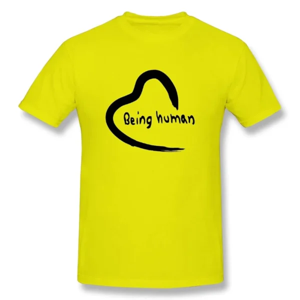 A [yellow/white] unisex t-shirt with the black 'Being Human' heart logo, a popular fan apparel item.
