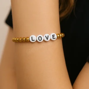 Glow Mall Golden ‘LOVE’ Beaded Bracelet for Women | Elegant Charm Bracelet
