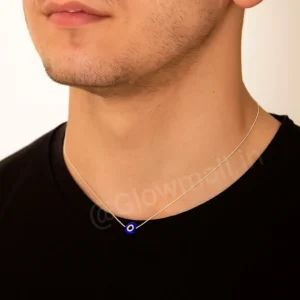 Glow Mall Unisex Silver Evil Eye Necklace for Men | Minimalist Protection Pendant