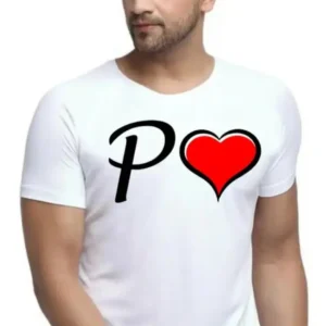 Glow Mall Premium White Polyester P Heart T-Shirt | Sublimation Printed | Lifetime Washable