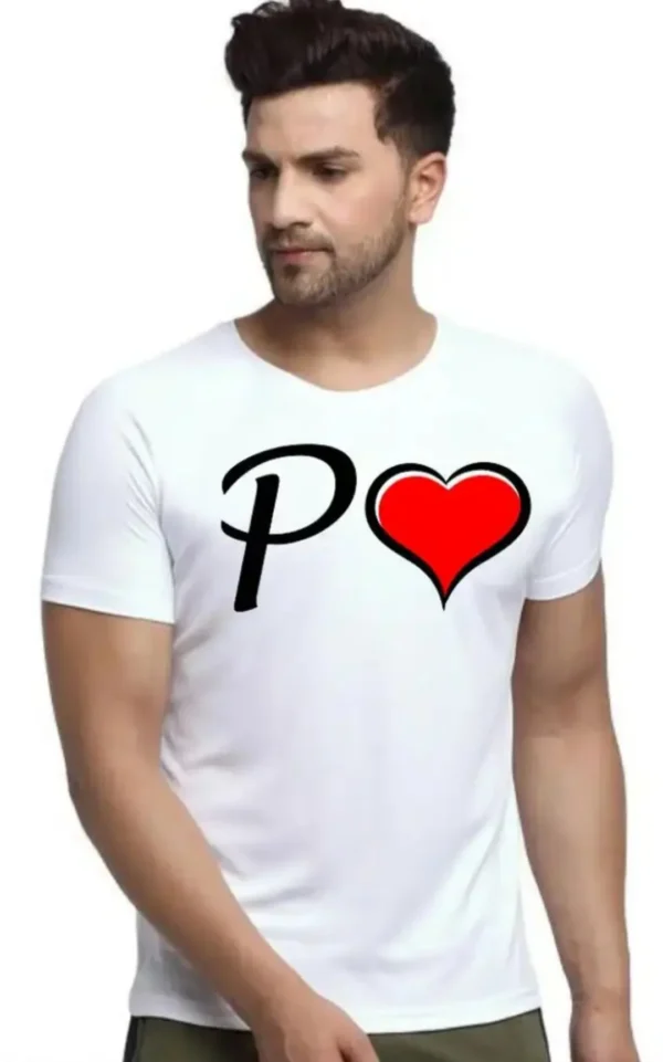 Glow Mall Premium White Polyester P Heart T-Shirt | Sublimation Printed | Lifetime Washable