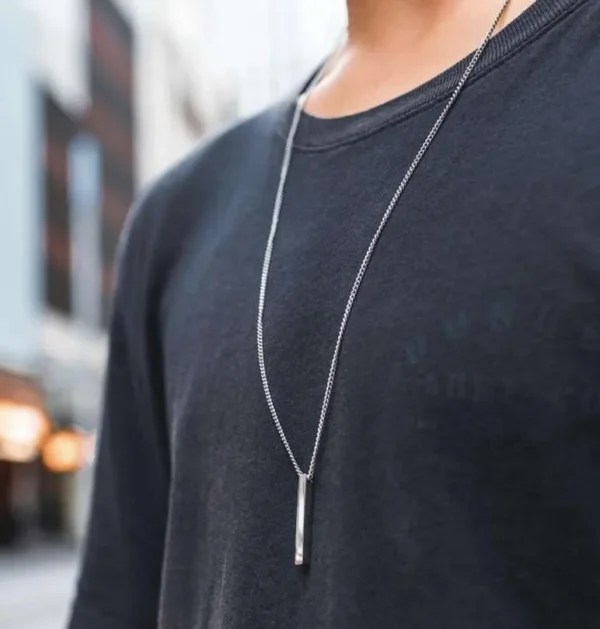 Glow Mall Stainless Steel Silver Pendant with Glossy Finish & Chain – Unisex Necklace for Men & Women - Image 3