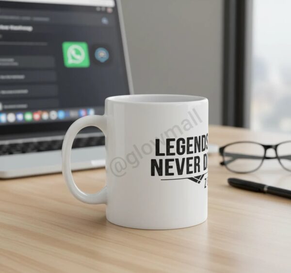 Zubeen Garg Legends Never Die waterproof ceramic printed white mug by Glow Mall.