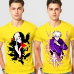 Anime T-Shirt Combo (Pack of 2) | Itachi Uchiha (Naruto) & Gojo Satoru (Jujutsu Kaisen) Graphic Tees | Men's Printed Round Neck | GlowMall
