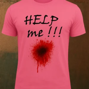 glowmall-halloween-help-me-yellow-white-pink-tshirt Glow Mall Help Me sublimation printed scary polyester t-shirt with blood splash design